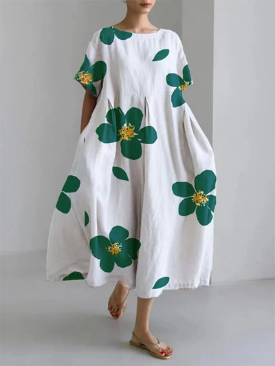 NORA - FLOWER PRINT ROUND NECK DRESS