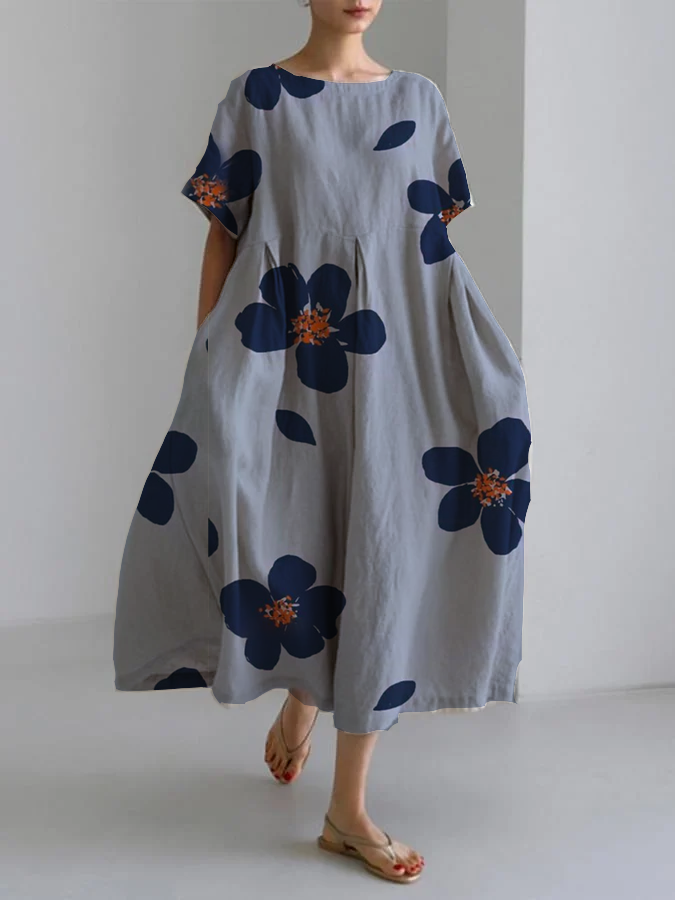 SOPHIA - FLOWER PRINT ROUND NECK DRESS