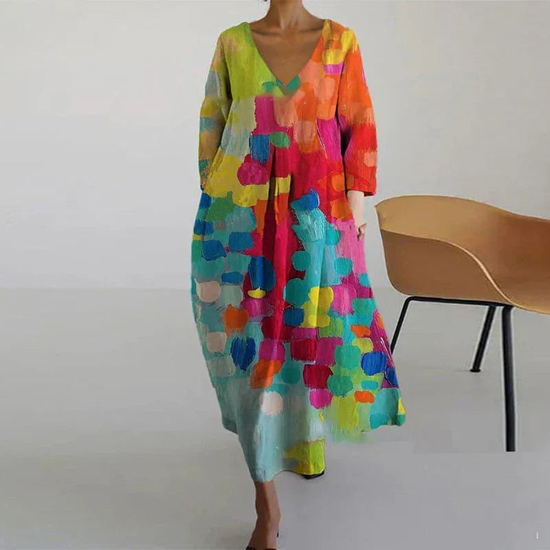 LETICIA - COLORFUL V-NECK DRESS