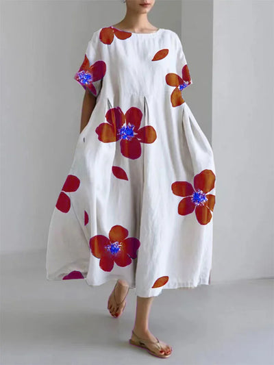 NORA - FLOWER PRINT ROUND NECK DRESS