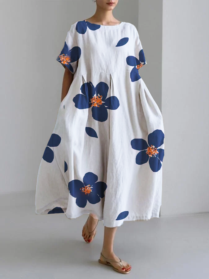 NORA - FLOWER PRINT ROUND NECK DRESS