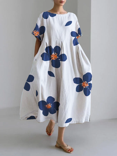 NORA - FLOWER PRINT ROUND NECK DRESS